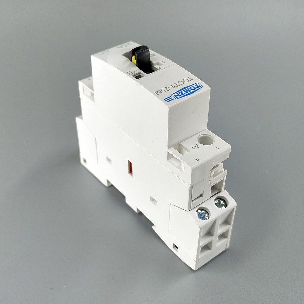 TOCT1 2P 25A 220V/230V 50/60HZ Din rail Household ac Modular contactor with Manual Control Switch 2NO or 1NO 1NC or 2NC