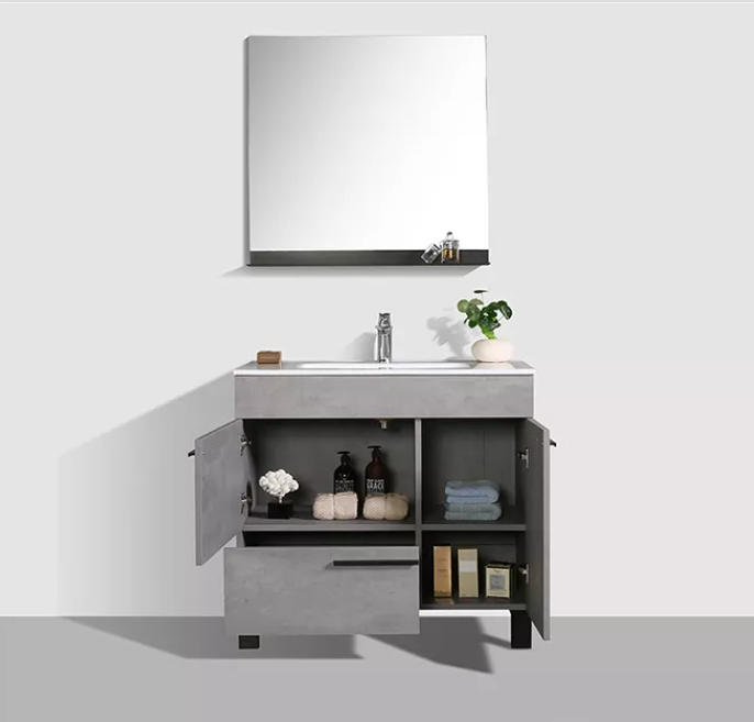 Luxury Freestanding Hotel Bathroom Vanity Furniture Mirrored Cabinets Solid Bathroom Vanity