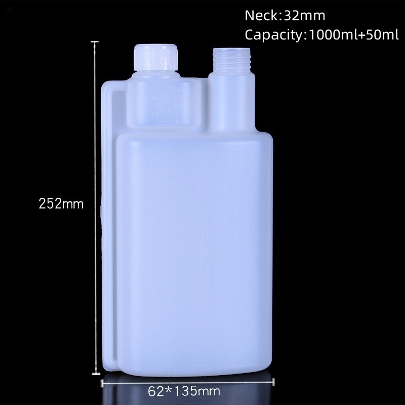 1000ml+100ml Plastic Twin Neck Bottle Dispenser Double Dual Chamber Measuring Dosing Bottle with security cap