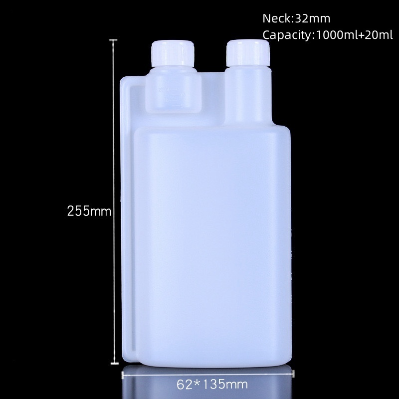 1000ml+100ml Plastic Twin Neck Bottle Dispenser Double Dual Chamber Measuring Dosing Bottle with security cap