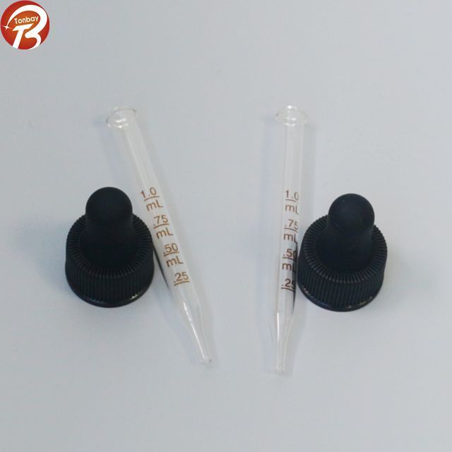 20/410 20mm black silicone top 1ml glass pipette dropper and plastic screw cap