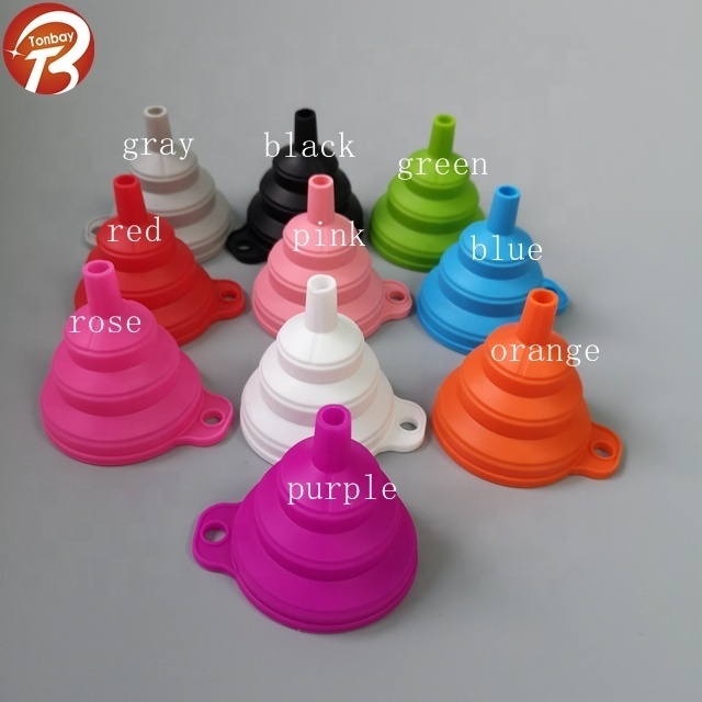 Hot Selling Foldable Silicone Funnel Collapsible Kitchen Utensils Set with Plastic Handle Free Sample Funnel for Food & Cooking