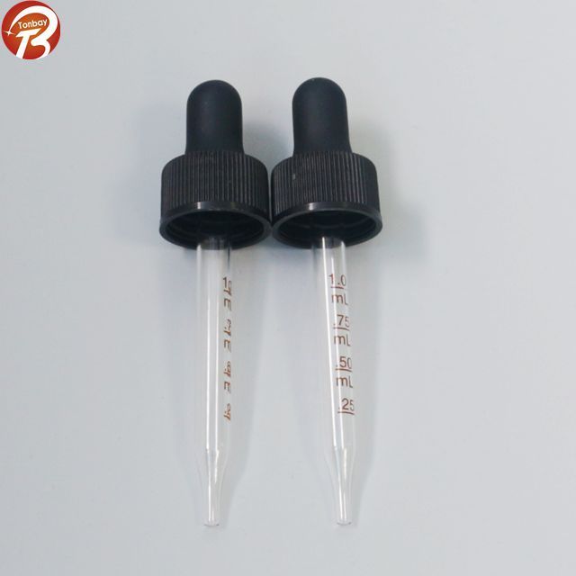 20/410 20mm black silicone top 1ml glass pipette dropper and plastic screw cap