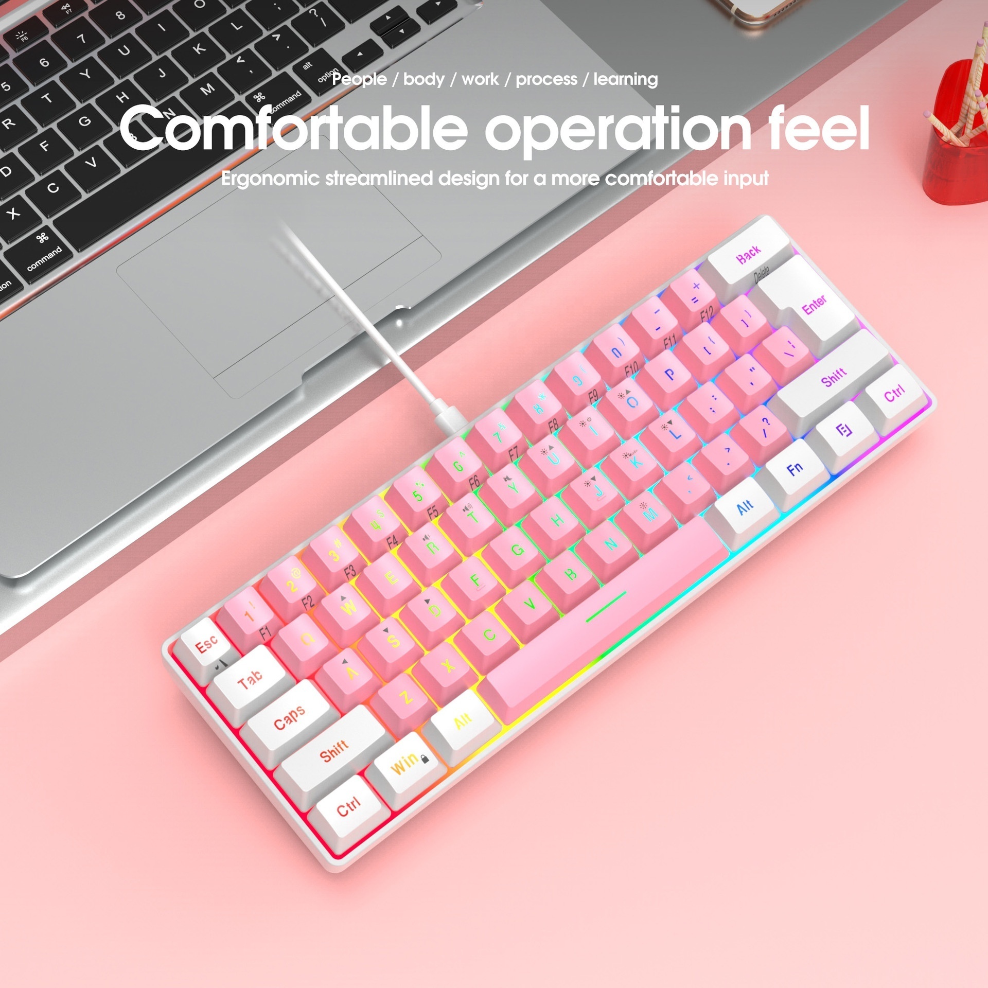 61-Key Mini Linear Tactile Switches Game Mechanical Keyboard Hot Swappable RGB Backlit Compatible PC Laptop Desktop USB Type-C