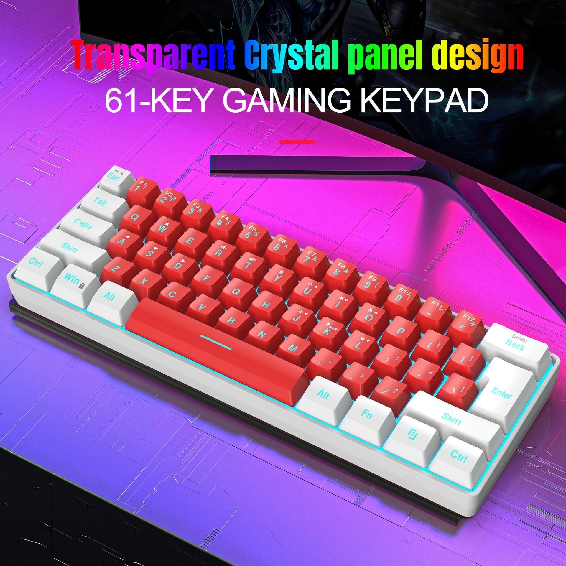 61-Key Mini Linear Tactile Switches Game Mechanical Keyboard Hot Swappable RGB Backlit Compatible PC Laptop Desktop USB Type-C