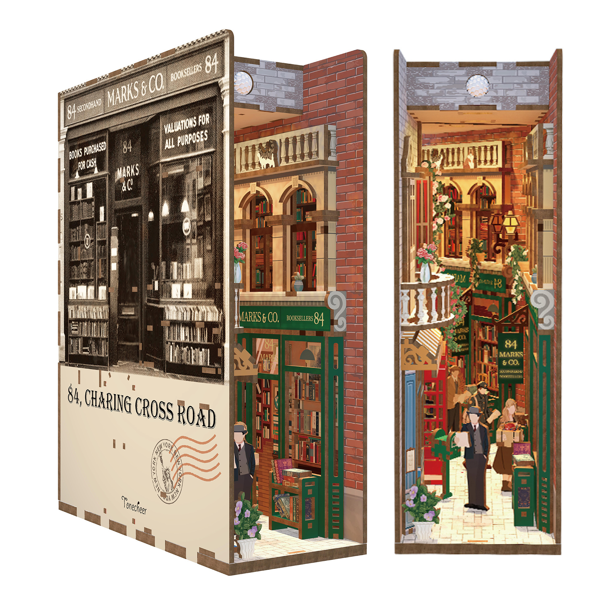 Tonecheer 84 Charing Cross Road Book Nook Custom Kit Diy Wooden Puzzles 3D Bookends With Body Sensor Led Light