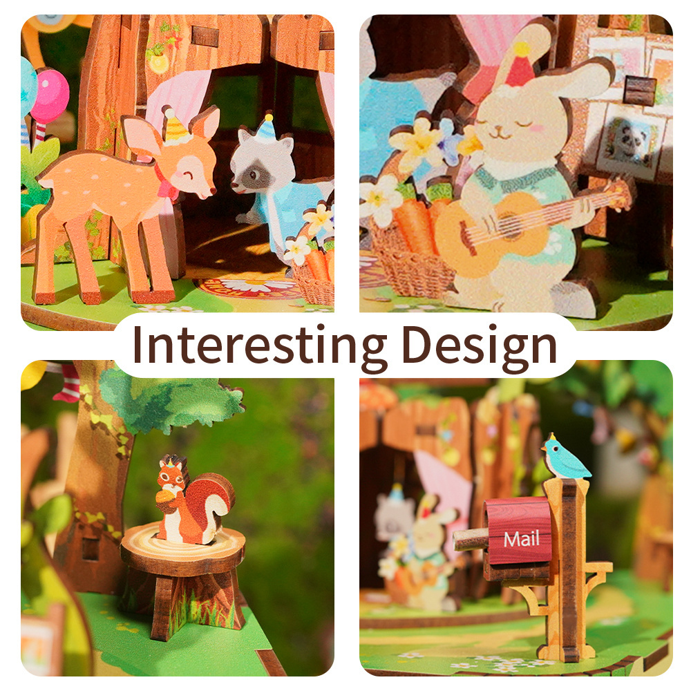 Tonecheer Forest Party Birthday gift Dly Handmade Wooden Toys Puzzle Music Forest cartoon Music Box