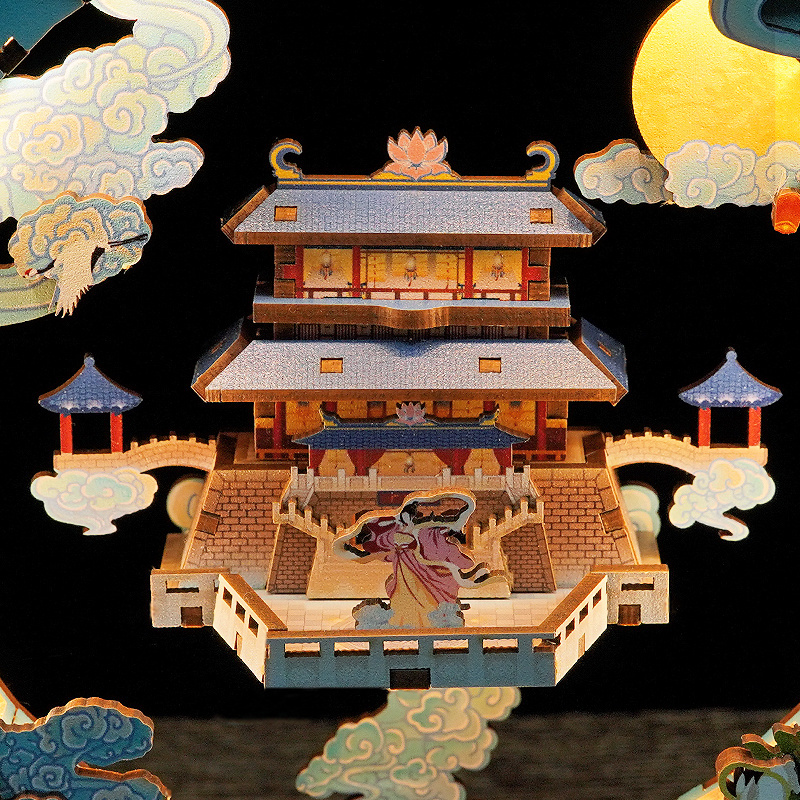 Tonecheer Moon Palace Chinese Style Wooden Education Toy 3D Mini Puzzles For Kids