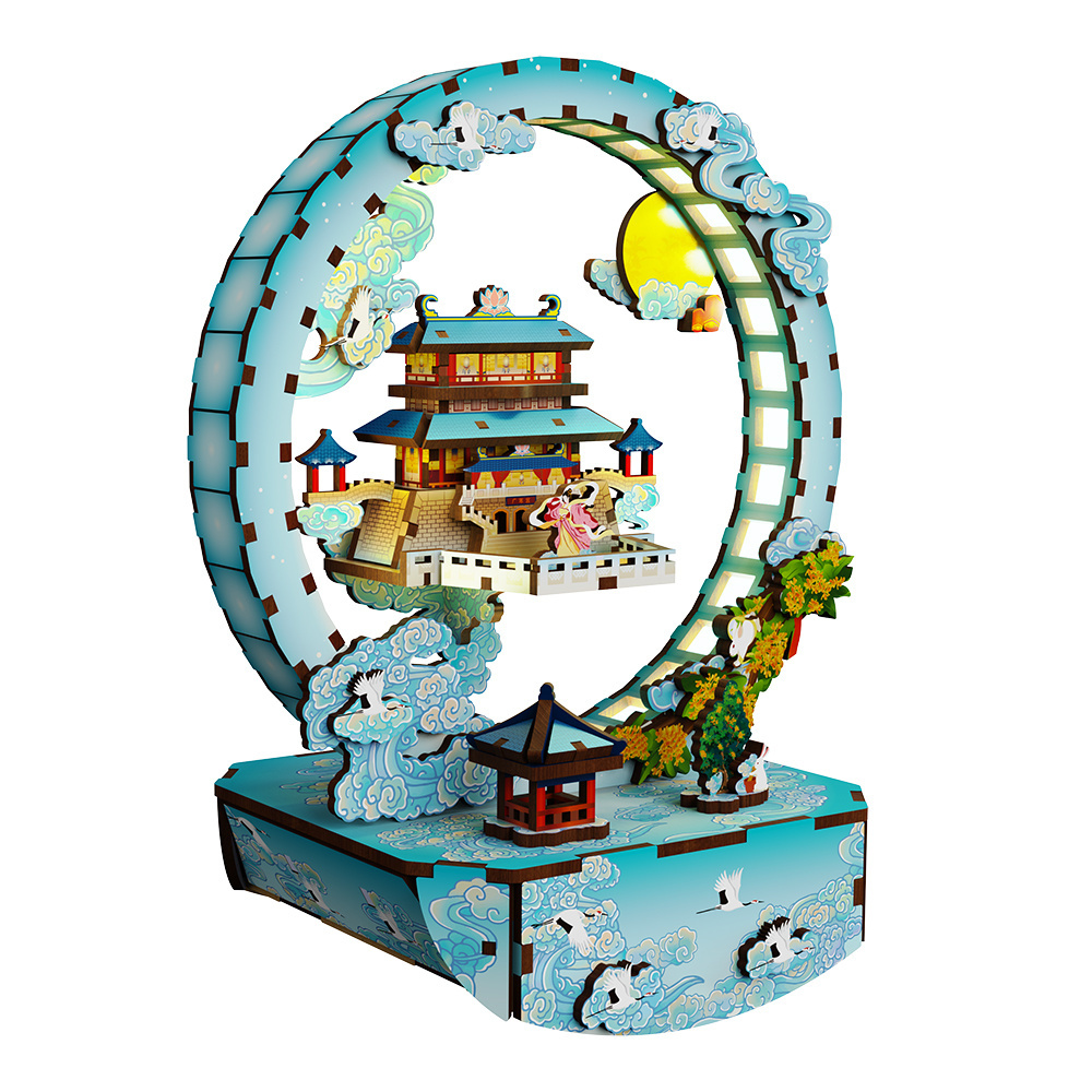 Tonecheer Moon Palace Chinese Style Wooden Education Toy 3D Mini Puzzles For Kids