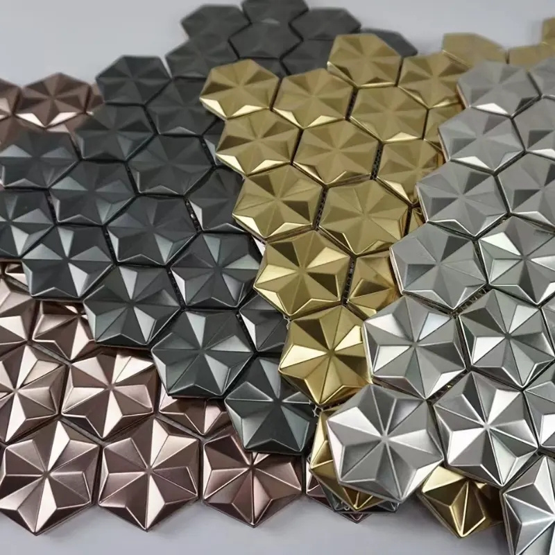 Hexagon Luxurious Wall Decorative Stainless Steel Mosaic Tiles Beveled Mosaic Tiles