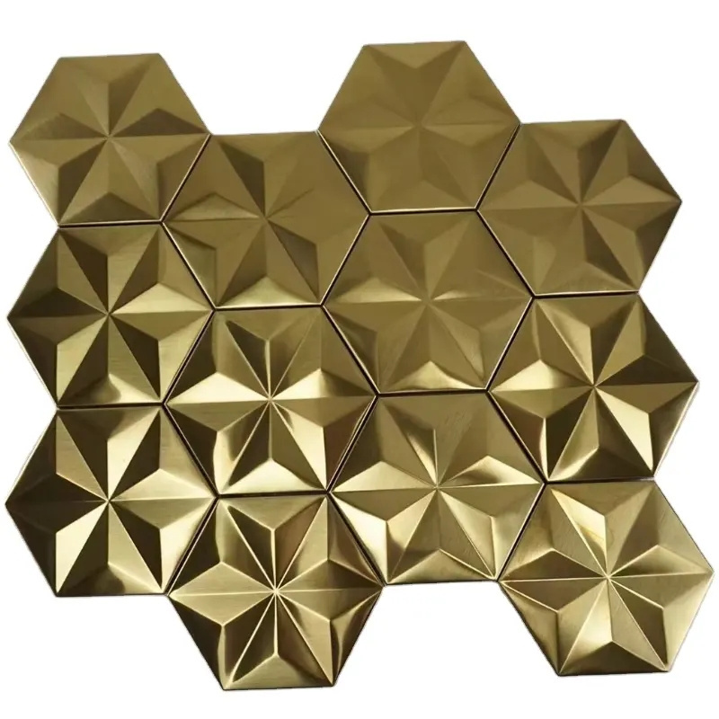 Hexagon Luxurious Wall Decorative Stainless Steel Mosaic Tiles Beveled Mosaic Tiles