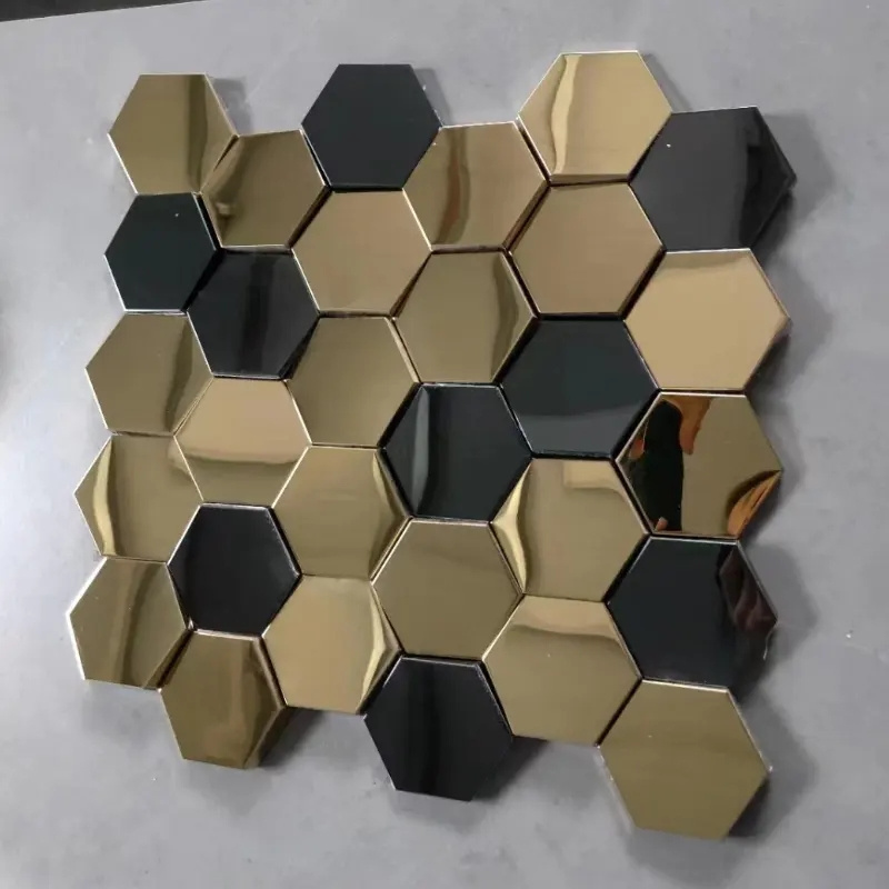 Hexagon Luxurious Wall Decorative Stainless Steel Mosaic Tiles Beveled Mosaic Tiles