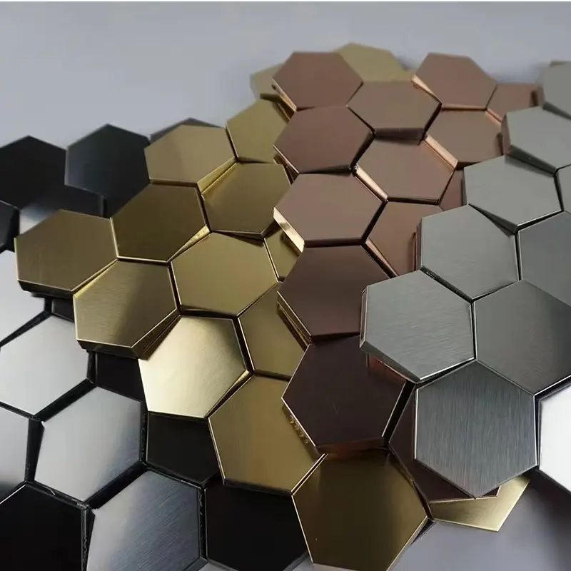 Hexagon Luxurious Wall Decorative Stainless Steel Mosaic Tiles Beveled Mosaic Tiles