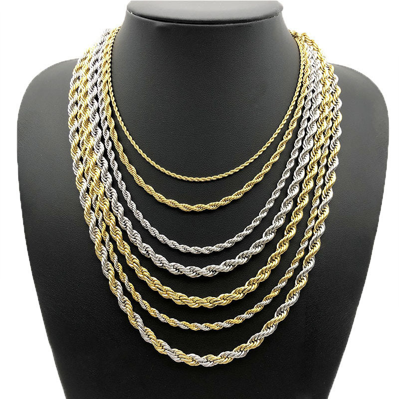 Hip Hop Stainless Steel Chain Necklaces Matching Jewelry For Men Or Women Twisted Rope Chain Necklace