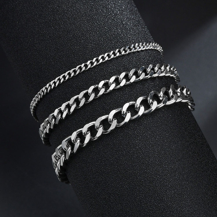 Hip Hop Stainless Steel Jewelry Wholesale Bracelets Punk Silver Black 18K Gold Plated Cuban Link Chain Men Bracelet