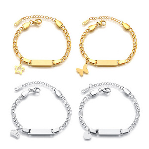 G1373 Encraved Gold Plated Child Baby Stainless Steel Chain Charm Name Personalized Custom Jewelry Wholesale Bracelets For Kids