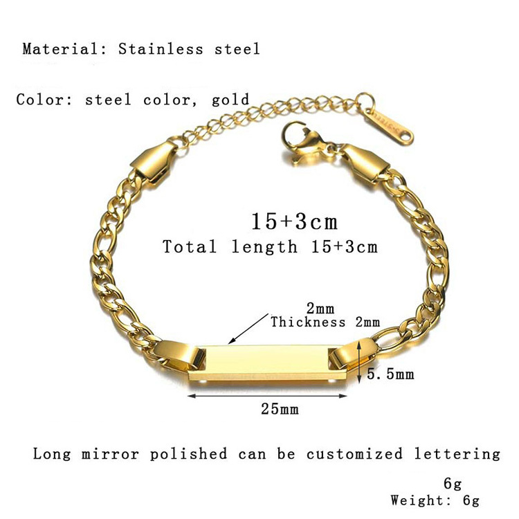 G1373 Encraved Gold Plated Child Baby Stainless Steel Chain Charm Name Personalized Custom Jewelry Wholesale Bracelets For Kids