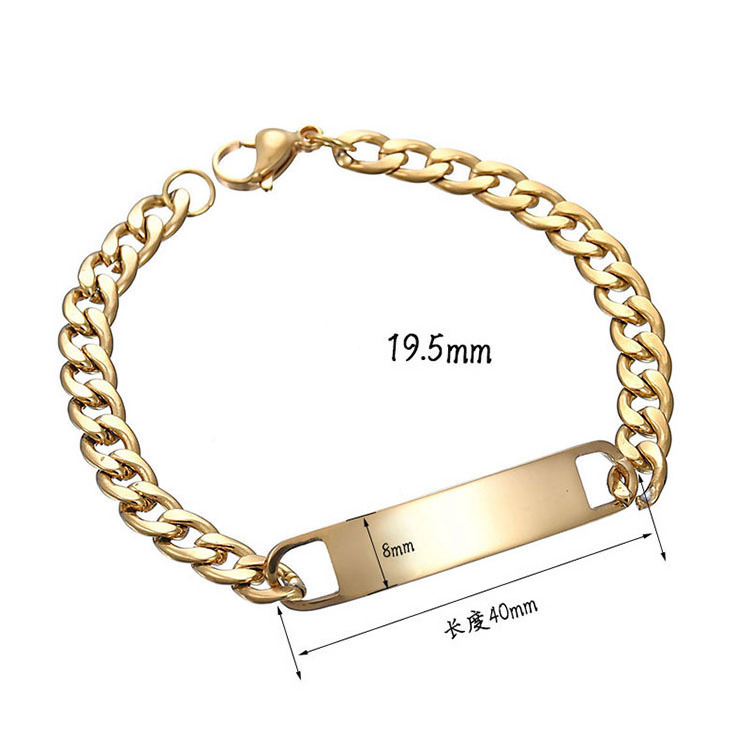 G1845 Personalize Jewelry Engraved Customize Name Blank Bar Charm Cuban Link Wholesale Bracelets Stainless Steel Chain Bracelet