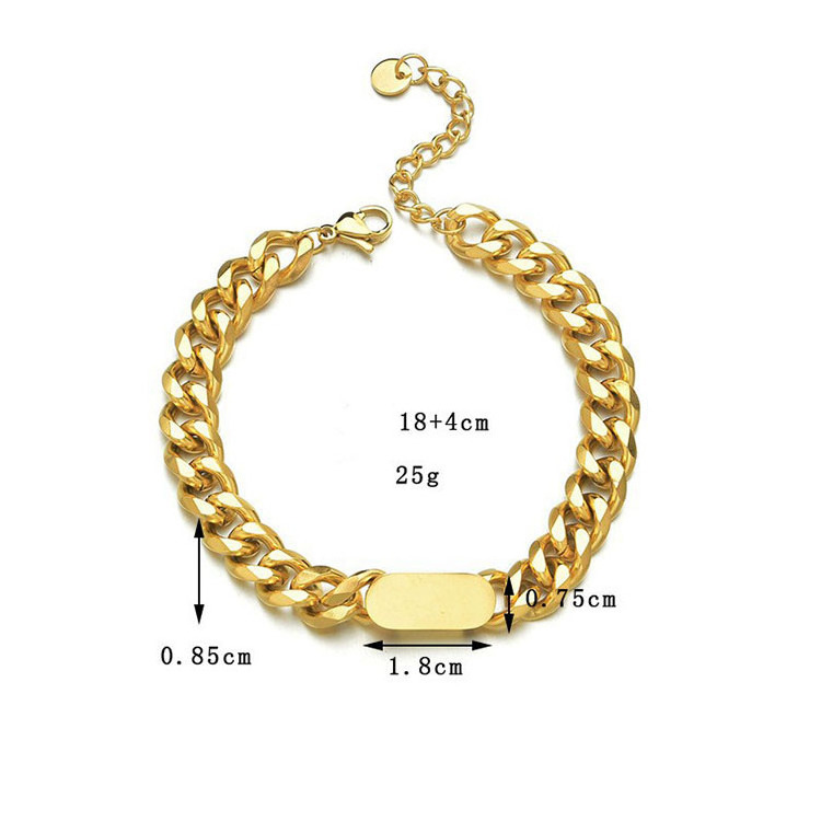 G1845 Personalize Jewelry Engraved Customize Name Blank Bar Charm Cuban Link Wholesale Bracelets Stainless Steel Chain Bracelet