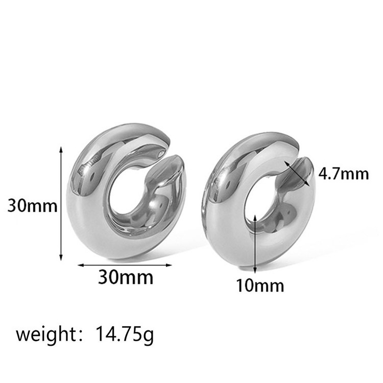 G2161 Punk Style 18K Gold Plated Earring Stainless Steel Thick Hollow Hoop Earrings Clip Wide Tube Chunky Ear Cuff for Women