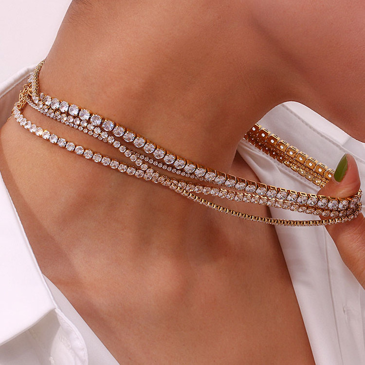 G2530 Wholesale Collier bracciale 316L Stainless Steel 18K Gold PVD Plated Cubic Zircon Tennis Bracelet Jewelry Necklaces