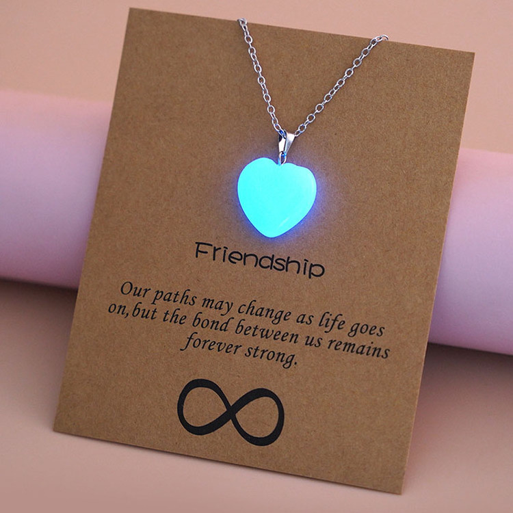 G1828 Luminous Glowing Charms Necklaces Jewelry Brown Message Card Heart Pendant Glow In The Dark Necklace