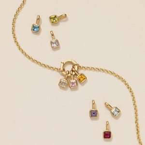 Y269 Wholesale collar PVD 18K Gold Plated Birth Stone Square Shaped Colorful Zircon Birthstone Pendant Women Necklaces