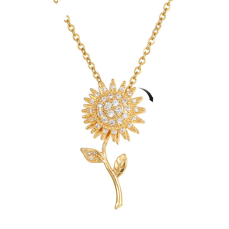 G2017 Sun Flower Rotating Pendant Necklace Gold Clavicle Chain Relieve Stress Spinning Sunflower Necklace For Women Jewelry