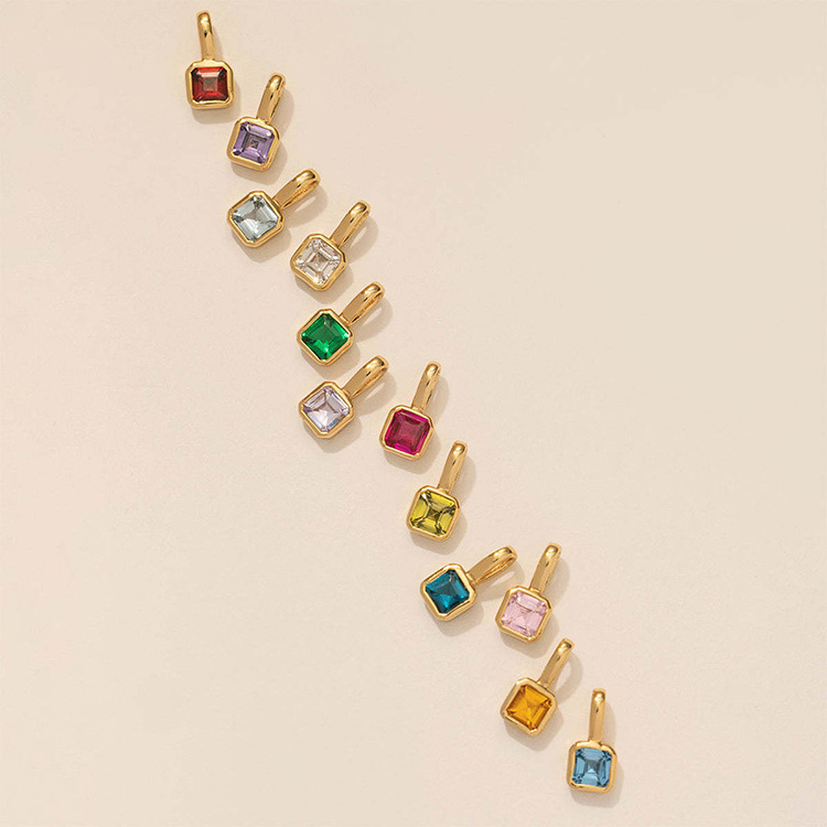 Y269 Wholesale collar PVD 18K Gold Plated Birth Stone Square Shaped Colorful Zircon Birthstone Pendant Women Necklaces