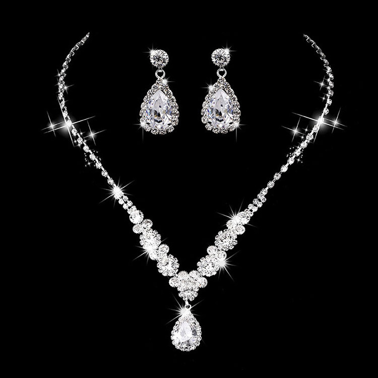 G1781 2022 Fashionable Hot Sale Bridal Luxury Necklace Jewelry Set Rhinestone Wedding Accessories Jewelry Set