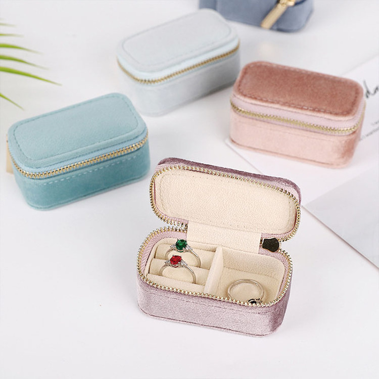 G2021 Jewelry Portable Travel Gift Rings Zipper Boxes Storage Box Organizer Case Velvet Mini Boxing Ring