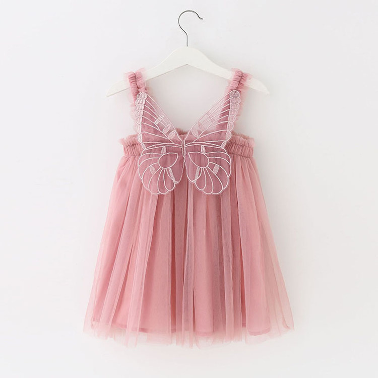 M2194 Summer Sweet Fairy Dress Baby Princess Frocks Straps Backless Embroidered Butterfly Wings Tutu Dresses For Girls Kids