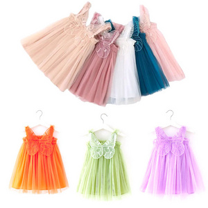 M2194 Summer Sweet Fairy Dress Baby Princess Frocks Straps Backless Embroidered Butterfly Wings Tutu Dresses For Girls Kids