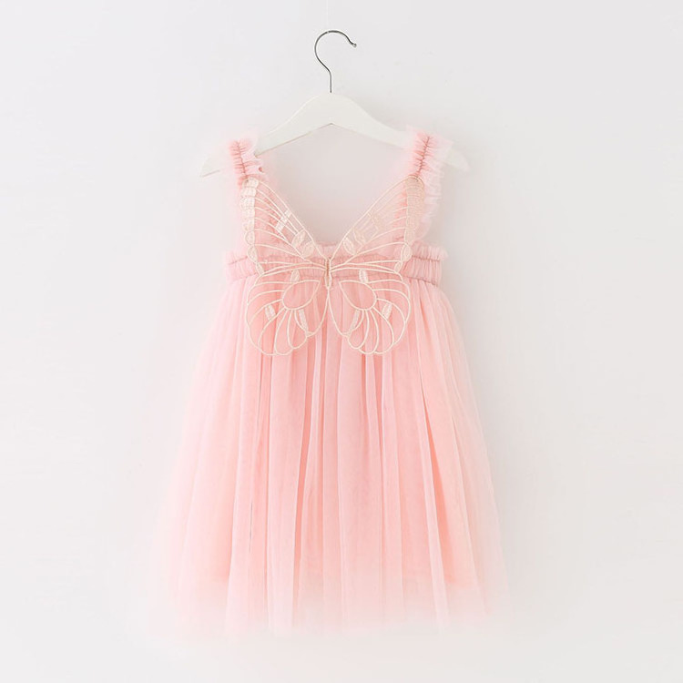 M2194 Summer Sweet Fairy Dress Baby Princess Frocks Straps Backless Embroidered Butterfly Wings Tutu Dresses For Girls Kids