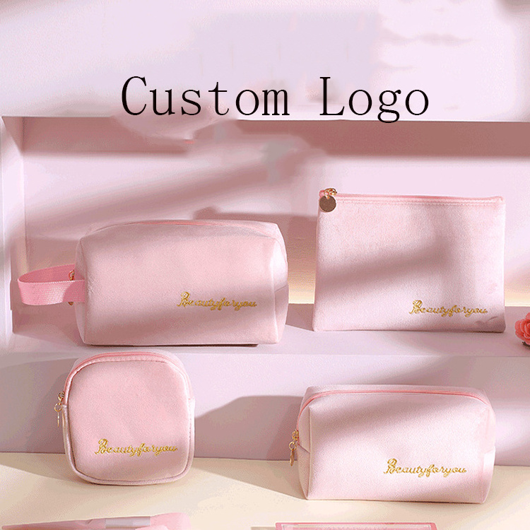 H049 Custom Logo Wholesale Bolsa Para Cosmeticos Velvet Travel Toiletries Wash Amenity Kit Cosmetic Makeup Bags With Lipstick