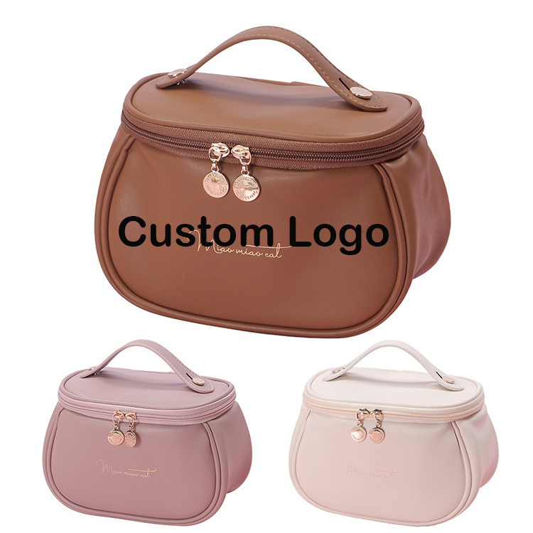 H197 Custom Logo Wholesale Bolsos Sac PU Leather Makeup Travel Toiletry Bag With Zipper Waterproof Wash Toiletries Cosmetic Bags