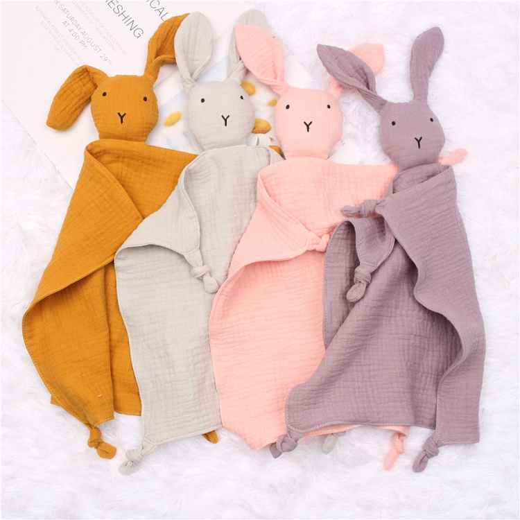 Organic Cotton Gauze Muslin Bunny Blanket Toy Baby Comforter Pacify Towels Bibs M1165