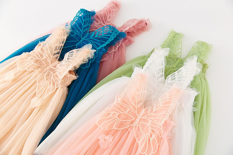 M2195 Wholesale Sleeveless Kids Princess Dresses Summer Butterfly Fairy Tulle Sling Dress Baby Girls Tutu Dress With Wings