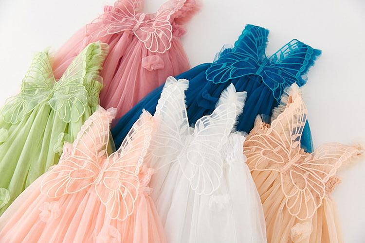 M2195 Wholesale Sleeveless Kids Princess Dresses Summer Butterfly Fairy Tulle Sling Dress Baby Girls Tutu Dress With Wings