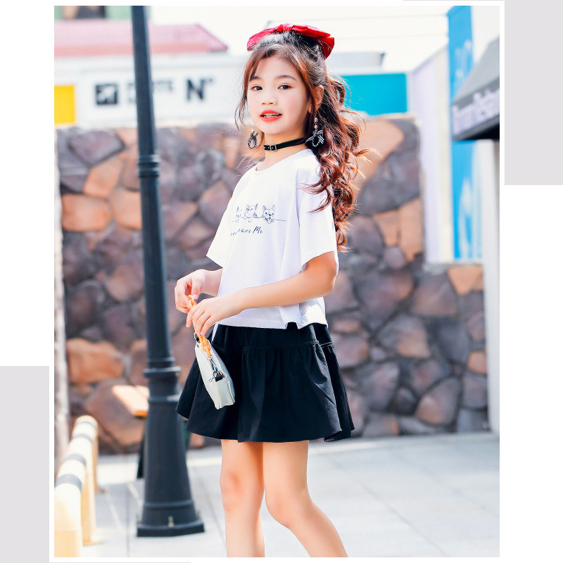 2022 Summer Teenage Girl Sets Carton T Shirt Skirt 2 Pcs Children Clothing Suit Fashion Baby Kids Outfits Girls Uniform Clothes