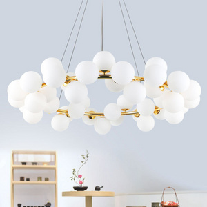 Modern Glass Chandelier Gold Round Lamparas De Lujo Simple Luxury Decor Creative Magic Bean European Large Lamp Pendent Light