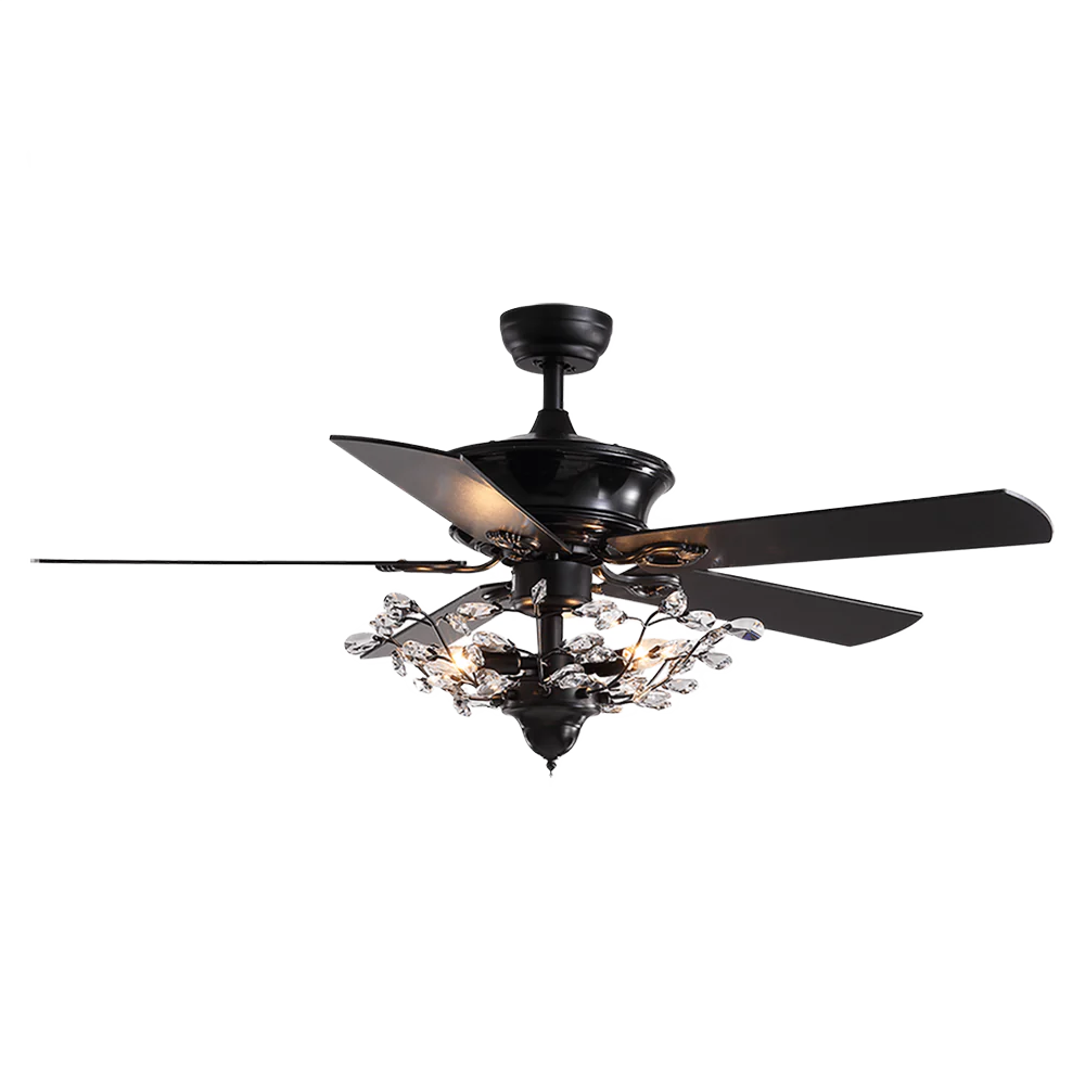 Decorative Black Led Ceiling Fan Blade Modern Tree Branch Round Chandelier Light Fixture Bedroom Dining Room Modern Crystal Lamp