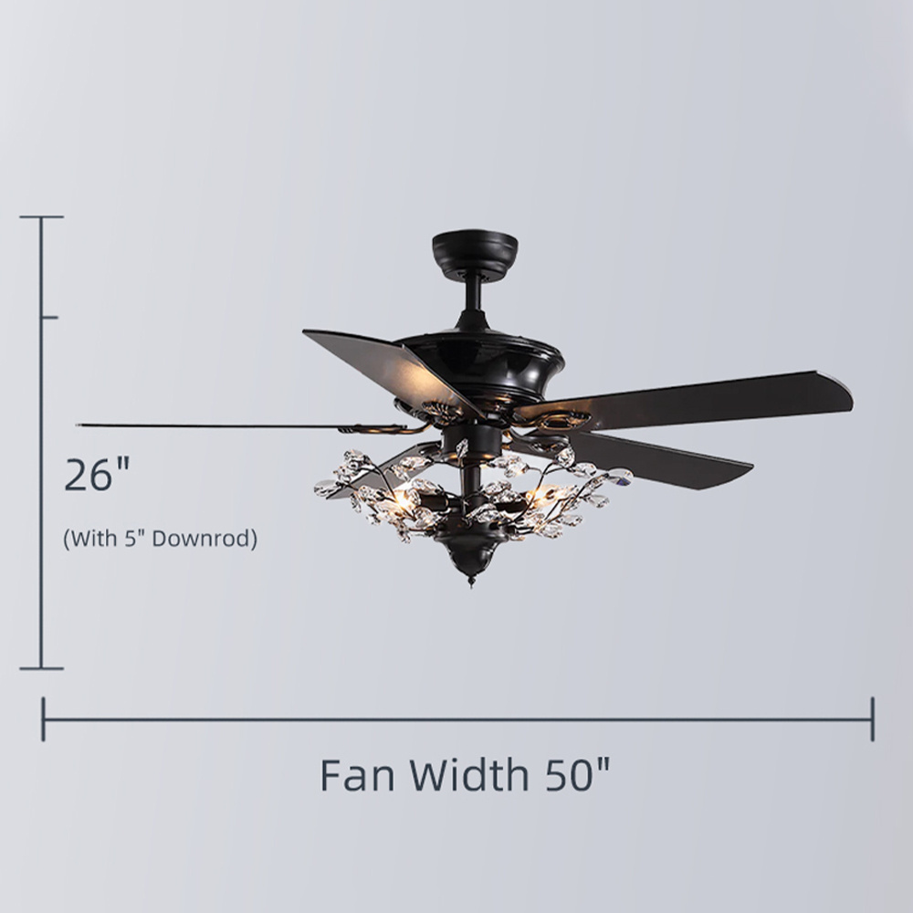 Decorative Black Led Ceiling Fan Blade Modern Tree Branch Round Chandelier Light Fixture Bedroom Dining Room Modern Crystal Lamp