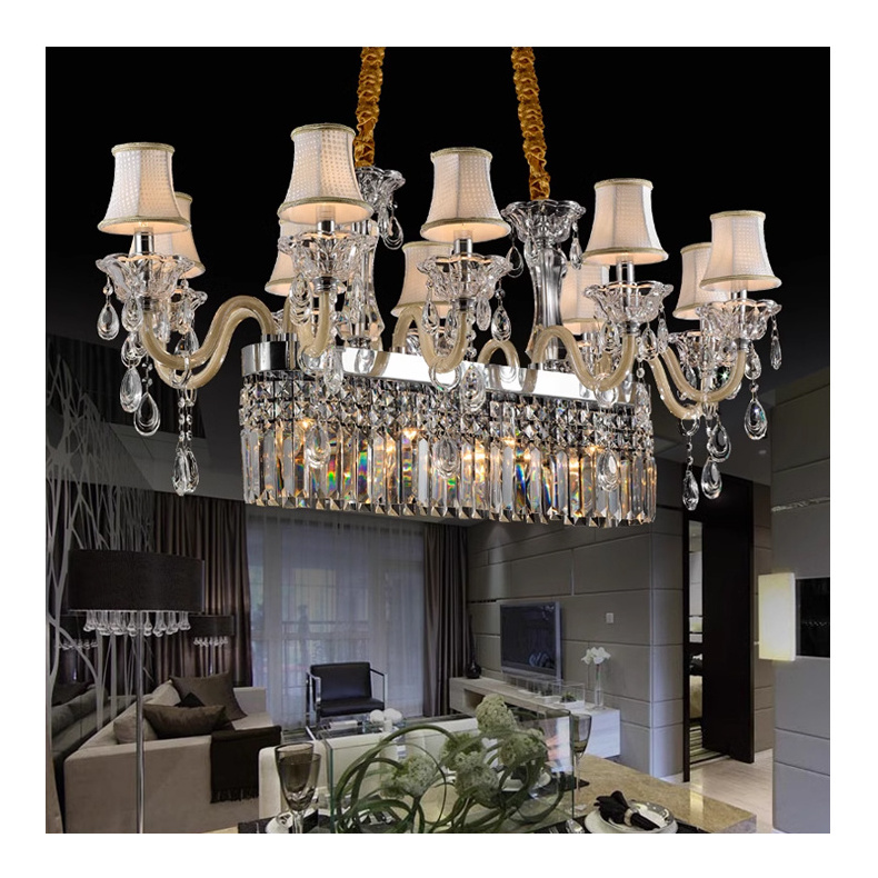 Rustic Bedroom Dining Room Fabric Pendant Light Fixtures Lighting Chandelier Ceiling Luxury Modern Crystal Oblong Chandelier