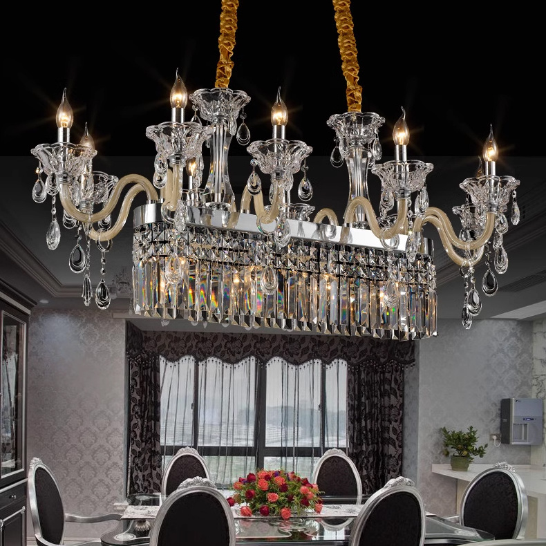 Rustic Bedroom Dining Room Fabric Pendant Light Fixtures Lighting Chandelier Ceiling Luxury Modern Crystal Oblong Chandelier