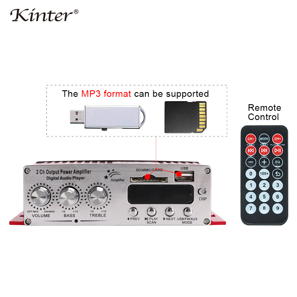 Kinter MA-120 12v 2 channel sound mini hifi car power audio stereo amplifier with USB SD FM for music system