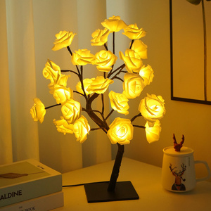 Led Table Lights Gift Home Room Decor Rose Tree Table Lamp Usb 24leds Flower for Party Wedding Christmas Electric Living Room