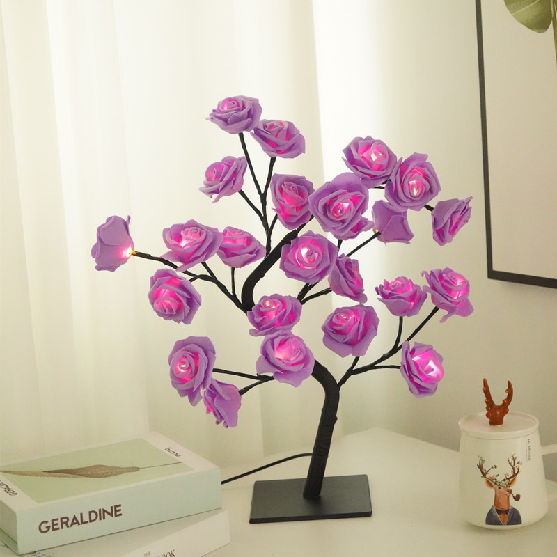 Led Table Lights Gift Home Room Decor Rose Tree Table Lamp Usb 24leds Flower for Party Wedding Christmas Electric Living Room