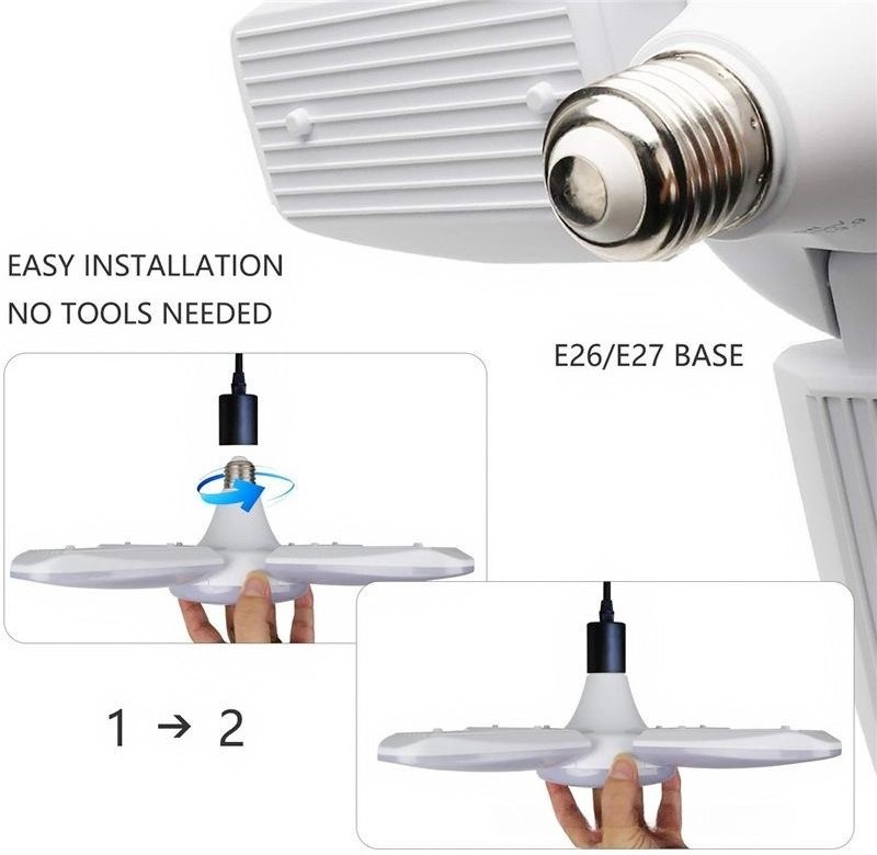 High Bay Lights Deformable 28W 60W E27 175-265V LED Bulb Folding Lamp Ceiling Garage Light For Attic Basement Home