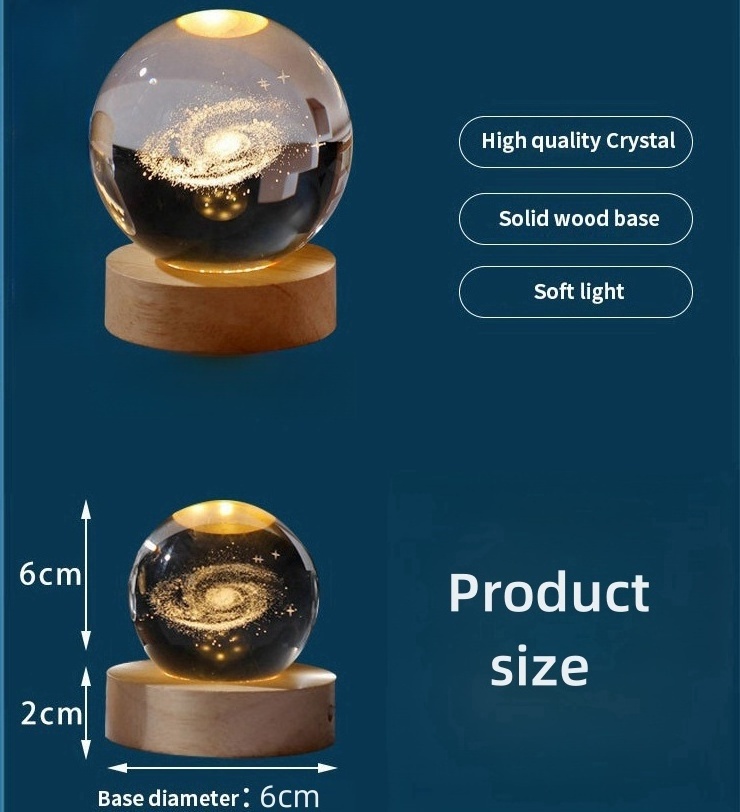 Creative Gifts USB 3D Crystal Ball LED Night Light Moon Planet Souvenir Bedroom Decor LED Table Night Lamp For Kids